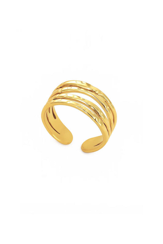Hammered Triple-Band Open Ring – Gold